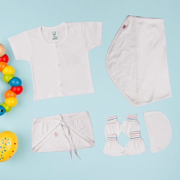 Jo Kids Wear New Born Baby Boy Cotton Baptism Set (5395_0-3 Month_Pack of 6)